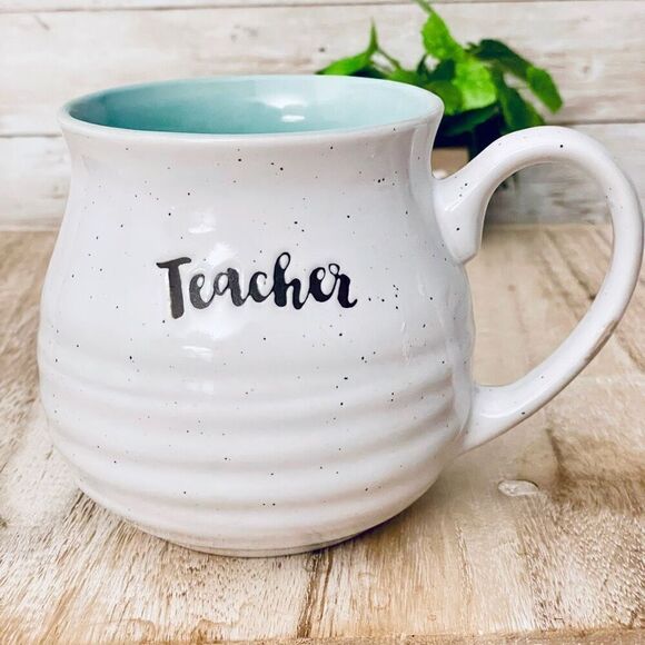 NWT Sheffield Home Teacher 16Oz Mint Green Blue White Ceramic Pitcher Coffee Mug - Picture 1 of 12